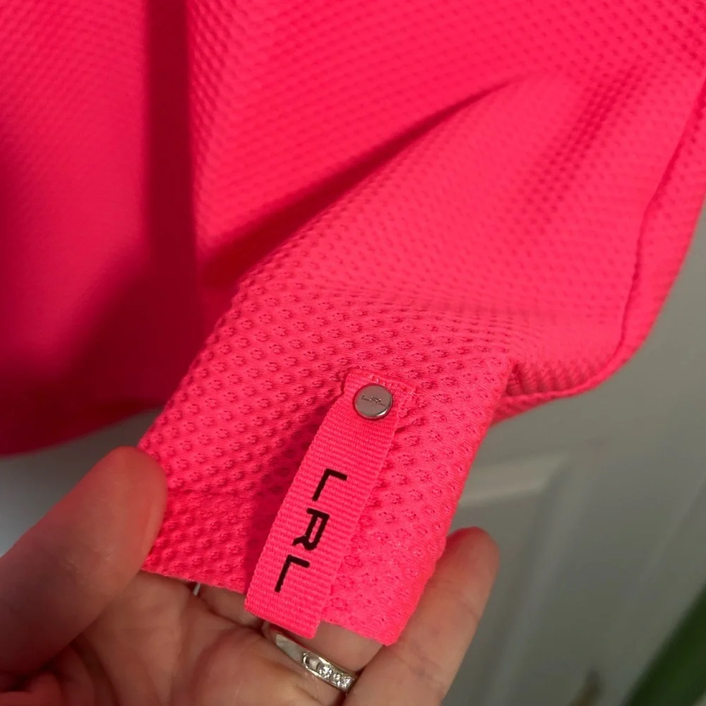 Lauren Ralph Lauren neon pink black waffle-knit 1/4-zip athletic top Size Large - Picture 3 of 12